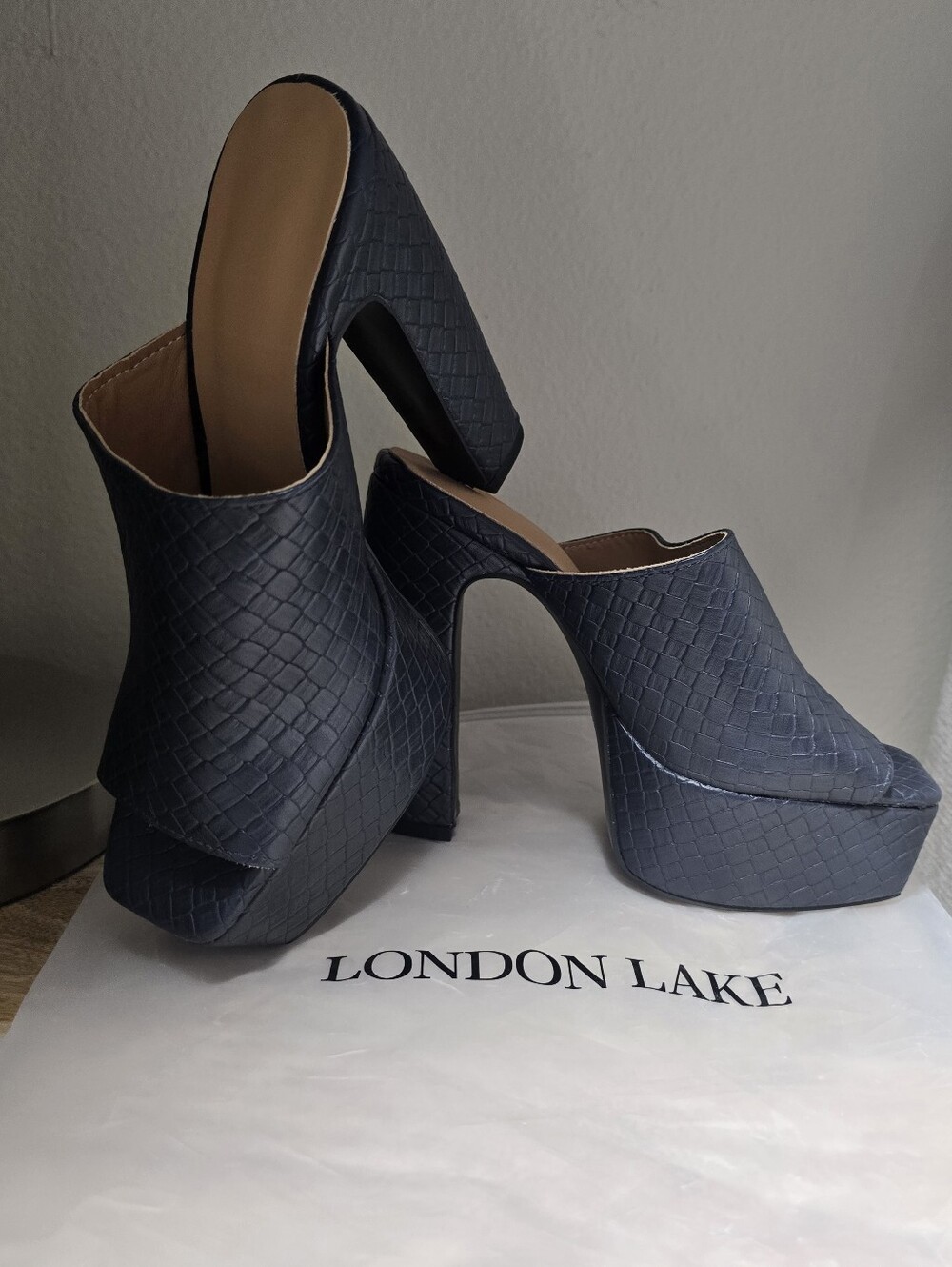 Women's Navy Platform Mule Heels
